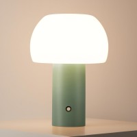 Magcharm Mushroom Lamp Cordless Table Lamp With Opal Glass Shade Small Cute Touch Control 3 Colors Dimmable Bedside Lamp Gre