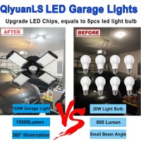 Qiyuanls 150W Led Garage Light 4Pack 15000Lumen Led Garage Ceiling Lights E26 E27 Led Shop Light 41 Adjustable Panel 6500K S