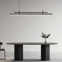 Vucica Simple Long Strip Chandeliers 40W Led Pendant Light, Linear Kitchen Island Hanging Lamp, Black Aluminum Suspension Lamps For Dining Room, Kitchen Island, Living Room (Color : Three-Color Light