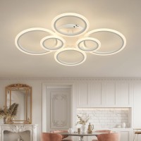 Yoledy Led Ceiling Light With Remote Control & App, Ceiling Lighting With 6 Rings, Dimmable, Memory Light Function, With Timer, Modern Chandelier, Living Room, Bedroom, Office, White