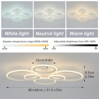 Yoledy Led Ceiling Light With Remote Control & App, Ceiling Lighting With 6 Rings, Dimmable, Memory Light Function, With Timer, Modern Chandelier, Living Room, Bedroom, Office, White