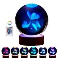 3D Butterfly Crystal Ball Lamp Lifelike Three Butterflies Night Light 16 Colors Changing Light Dimmable Remote Control Butterfly