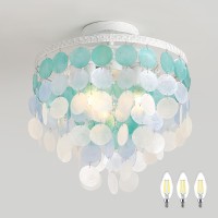 Tribillion 138 Natural Capiz Shell Chandelier 3 Light Mini Chandelier Boho Ceiling Light Entryway Light Fixture For Girls Be