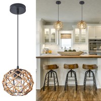 Kinkai Pendant Light Fixture 1Pack Rattan Kitchen Island Pendant Lights Black Retro Lantern Indoor Lighting For Dining Room Ent