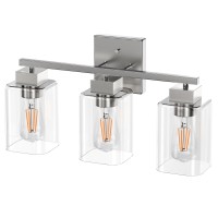 Espird Brushed Nickel Bathroom Vanity Light, Square Design & Ul Certification, 3 Lights Bathroom Lighting Fixtures Over Mirror, Vanity Lights For Bathroom/Living Room/Bedroom