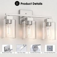 Espird Brushed Nickel Bathroom Vanity Light, Square Design & Ul Certification, 3 Lights Bathroom Lighting Fixtures Over Mirror, Vanity Lights For Bathroom/Living Room/Bedroom