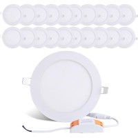 Brillihood 12W 6-Inch Ultra-Thin Round Led Recessed Ceiling Panel Down Light Lamp With Driver, 1,000 Lumens, 80W Incandescent Equivalent, 6000K Cool White, Home, Office, Commercial Lighting Pack Of 20