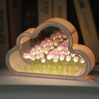 Itownkn Tulip Night Light Mirror Cloud Lights Simulation Flower Decorative Night Lamp Livingroom Decor Table Lamp Teen Girl Frie