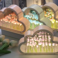 Itownkn Tulip Night Light Mirror Cloud Lights Simulation Flower Decorative Night Lamp Livingroom Decor Table Lamp Teen Girl Frie