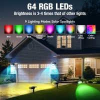 Aounq 68 Leds Rgbw Solar Spot Lights Outdoor 1000 Lumens 9 Lighting Modes Color Changing Solar Outdoor Lights Ip67 Waterproof