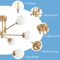 Biewalk Gold Sputnik Chandelier Modern Globe Chandelier Light Fixture With Glass Globe Shade Mid Century Ceiling Light 6Light