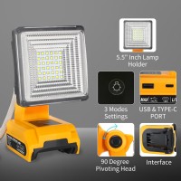 1500Lm Cordless Light For Dewalt 20V Max Lithiumion Battery Portable Led Spotlight With Usb Typec Port 25W Led Work Light