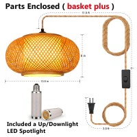 Yiizon Plug In Pendant Light Fixture With Hand Woven Bamboo Lamp Shade Hanging Lights With Plug In Cord Boho Wicker Rattan Hangi