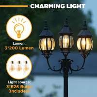 Lutec Outdoor Solar Post Light With Triplehead Dusk To Dawn Solar Lamp Post Light Aluminium Vintage Street Lights For Lawn Pa