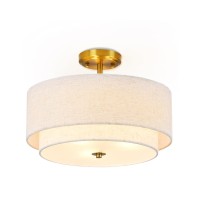 Kirahee 3Light Semi Flush Mount Ceiling Light Fixture 16 Gold Drum Light Fixture Modern Close To Ceiling Light With 2Laye