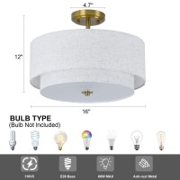 Kirahee 3Light Semi Flush Mount Ceiling Light Fixture 16 Gold Drum Light Fixture Modern Close To Ceiling Light With 2Laye