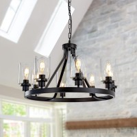 Lanhall 8Light Black Dining Room Light Fixtures Farmhouse Wagon Wheel Chandelier Kitchen Island Pendant Lights Modern Industria