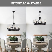 Lanhall 8Light Black Dining Room Light Fixtures Farmhouse Wagon Wheel Chandelier Kitchen Island Pendant Lights Modern Industria