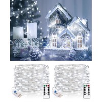 2 Pack Usb Fairy Lights Plug In Each 66 Ft 200 Led Twinkle String Lights With Remote And Timer 8 Modes Silver Wire Mini Starry