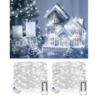 2 Pack Usb Fairy Lights Plug In Each 66 Ft 200 Led Twinkle String Lights With Remote And Timer 8 Modes Silver Wire Mini Starry