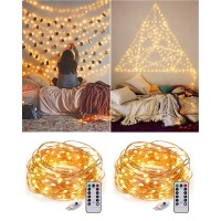 2 Pack Usb Fairy Lights Plug In Each 66 Ft 200 Led Twinkle String Lights With Remote And Timer 8 Modes Copper Wire Mini Starry