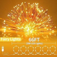 2 Pack Usb Fairy Lights Plug In Each 66 Ft 200 Led Twinkle String Lights With Remote And Timer 8 Modes Copper Wire Mini Starry