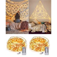 2 Pack Usb Fairy Lights Plug In Each 66 Ft 200 Led Twinkle String Lights With Remote And Timer 8 Modes Copper Wire Mini Starry