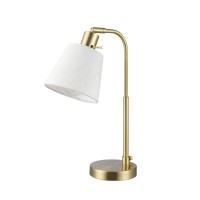 Globe Electric 61000057 16 Desk Lamp Matte Brass Finish White Linen Shade Pivot Joint Onoff Rotary Switch On Socket E26