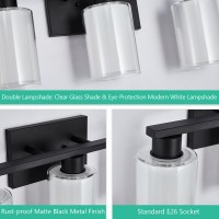 Bathroom Light Fixtures 3 Lights Matte Black Vanity Light With White Glass And Clear Glass Lampshade Modern Bathroom Vanity Li