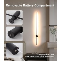 Led Wall Sconces Set Of Two Battery Operated, Usb Rechargeable Wall Lights Indoor, Dimmable Wall Lamp With Remote Control, 360 Rotation Wireless Lights For Living Room Bedroom Hallway, 39 Inch Black