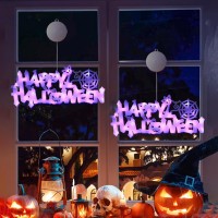 Mekek Halloween Decorations Lights Indoor, Led Halloween Window Lights With Hooks, Battery Powered Indoor Window Hanging Lights For Halloween Night Window Decor,Purple