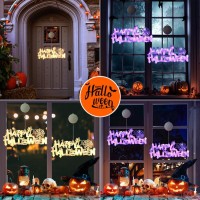 Mekek Halloween Decorations Lights Indoor, Led Halloween Window Lights With Hooks, Battery Powered Indoor Window Hanging Lights For Halloween Night Window Decor,Purple