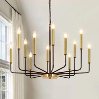 Rviezza Black And Gold Chandelier For Dining Room 12Light Farmhouse Dining Room Light Fixture Candle Chandelier Light Fixture