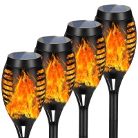 Aounq Solar Lights Outdoor Waterproof Multicolor, Upgraded 4 Pack Color Solar Torch Lights Outdoor Flickering Flame, Mini Solar Outdoor Garden Lights Tiki Torches For Outside Patio Yard Pathway Decor