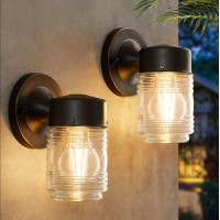 Ejiaxin Outdoor Wall Lantern Exterior Waterproof Wall Sconce Light Fixtures Black Front Door Wall Lighting With Clear Glass Sh