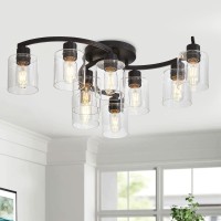 Eatich 9Light Semi Flush Mount Ceiling Light Matte Black Ceiling Light Fixture Farmhouse Dining Room Light Fixture With Clear