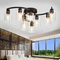 Doltoro Semi Flush Mount Ceiling Light Fixtures Black Kitchen Light Fixtures Ceiling Mount 9 Light Industrial Ceiling Lights W