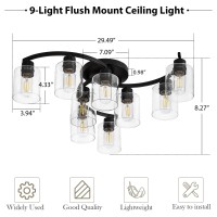 Doltoro Semi Flush Mount Ceiling Light Fixtures Black Kitchen Light Fixtures Ceiling Mount 9 Light Industrial Ceiling Lights W