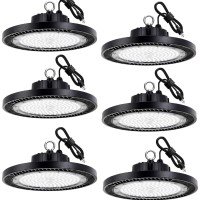 Gugsey Led Shop Lights 200W 28000Lm 5000K 6 Pack Ufo Led High Bay Light With Plug 5 Cable And Hook Ring High Bay Led Lightin