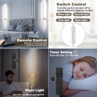 Goodate Wall Sconces Set Of Two With Remote, Stepless Colors 3000K-6500K & Stepless Dimming, Hardwire Or Plug-In, 180 Rotate, Led Gold Plug In Wall Sconces With Timer & Night Light, 39.4 Inches