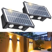 Solar Wall Lights Outdoor, 2 Pack Solar Powered Deck Lights Up And Down, Solar Powered Fence Lights Waterproof, Warm And White Lighting Mode For Yard, Garage, Porch