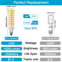 E11 Led Bulb Dimmable Jde11 120V 100W Halogen Equivalent T3T4 Mini Candelabra Base 3000K Warm White 10W 1000 Lumen E11 Bulb