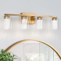 Emong 4Light Gold Bathroom Light Fixtures Dimmable 5Cct Led Vanity Lights With Crystal Bubble Clear Glass 2700K6500K Adjusta