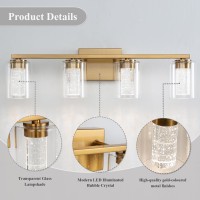 Emong 4Light Gold Bathroom Light Fixtures Dimmable 5Cct Led Vanity Lights With Crystal Bubble Clear Glass 2700K6500K Adjusta