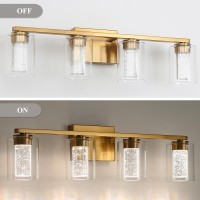 Emong 4Light Gold Bathroom Light Fixtures Dimmable 5Cct Led Vanity Lights With Crystal Bubble Clear Glass 2700K6500K Adjusta