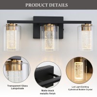 Emong 3Light Blackgold Bathroom Light Fixtures Dimmable 5Cct Led Vanity Lights With Clear Glass 2700K6500K Adjustable Crystal