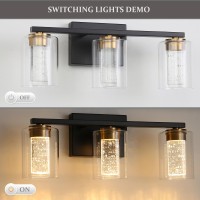 Emong 3Light Blackgold Bathroom Light Fixtures Dimmable 5Cct Led Vanity Lights With Clear Glass 2700K6500K Adjustable Crystal