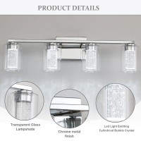 Emong 4Light Chrome Bathroom Light Fixtures Dimmable 5Cct Led Vanity Lights With Clear Glass 2700K6500K Adjustable Crystal Bub