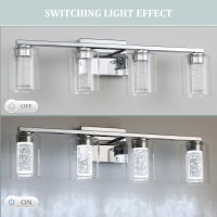 Emong 4Light Chrome Bathroom Light Fixtures Dimmable 5Cct Led Vanity Lights With Clear Glass 2700K6500K Adjustable Crystal Bub