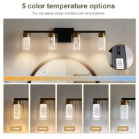 Emong 4Light Blackgold Bathroom Light Fixtures Dimmable 5Cct Led Vanity Lights With Clear Glass 2700K6500K Adjustable Crystal